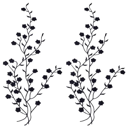 Stickerei-Applikation, 2 Stück, Baumwolle, goldfarben, Blumen-Stickerei-Patch, Blumen-Spitzen-Applikation, Stoff for Aufbügeln(Black) von DUJAE