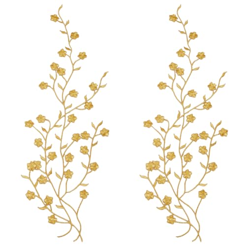 Stickerei-Applikation, 2 Stück, Baumwolle, goldfarben, Blumen-Stickerei-Patch, Blumen-Spitzen-Applikation, Stoff for Aufbügeln(Gold) von DUJAE