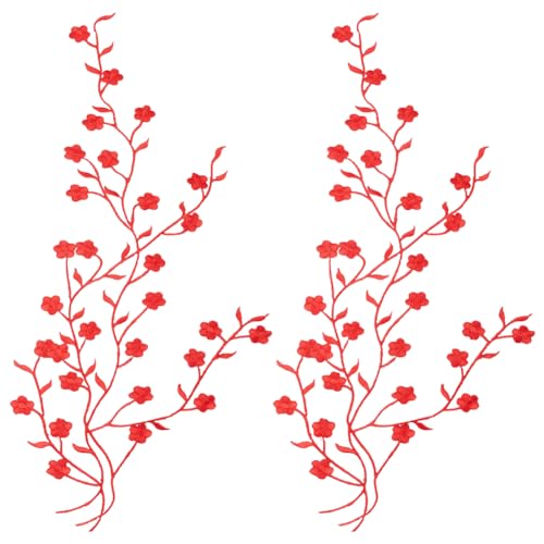 Stickerei-Applikation, 2 Stück, Baumwolle, goldfarben, Blumen-Stickerei-Patch, Blumen-Spitzen-Applikation, Stoff for Aufbügeln(Red) von DUJAE