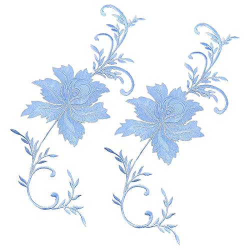 Stickerei-Applikation, 2 Stück, großer bestickter Aufnäher for Aufbügeln, große Pfingstrosen-Blumen, besticktes Kleidungsstück(Blue) von DUJAE