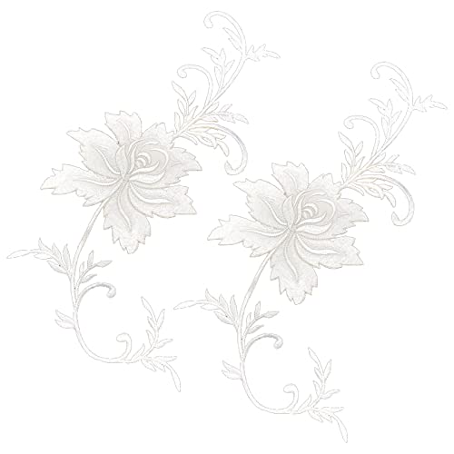 Stickerei-Applikation, 2 Stück, großer bestickter Aufnäher for Aufbügeln, große Pfingstrosen-Blumen, besticktes Kleidungsstück(White) von DUJAE