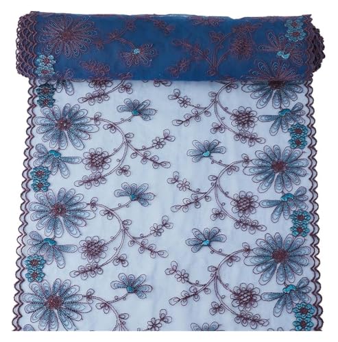 Stickerei-Applikation, 3 Yards x 25 cm breit, Blumen-Spitzenbesatz, dehnbare Vintage-Applikation mit Blumenmuster von DUJAE