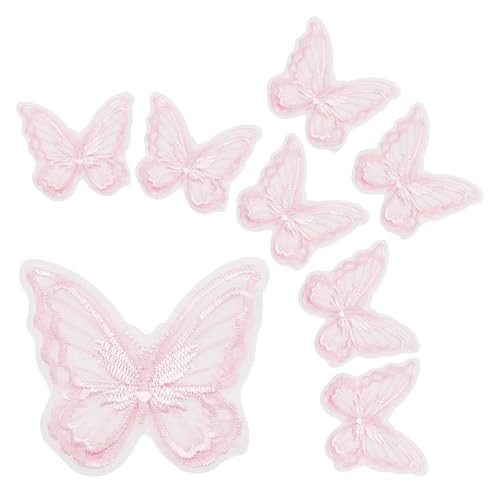 Stickerei-Applikation, 30 Stück, Schmetterlings-Spitzenbesatz, doppellagig, Organza, schwarzer Schmetterlings-Spitzenstoff(Pink) von DUJAE