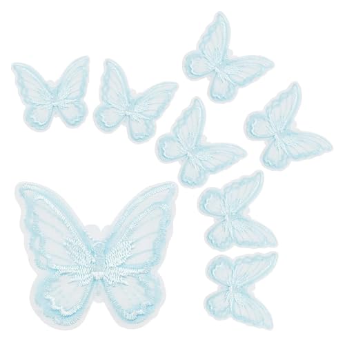 Stickerei-Applikation, 30 Stück, Schmetterlings-Spitzenbesatz, doppellagig, Organza, schwarzer Schmetterlings-Spitzenstoff(Sky Blue) von DUJAE