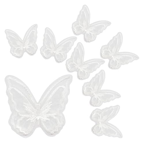 Stickerei-Applikation, 30 Stück, Schmetterlings-Spitzenbesatz, doppellagig, Organza, schwarzer Schmetterlings-Spitzenstoff(White) von DUJAE