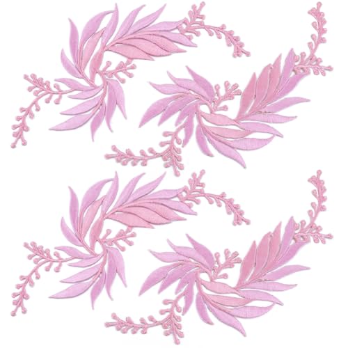 Stickerei-Applikation, 4 Stück, 2 Stile, rote Blätter, for Aufbügeln, bestickte Patches, Blatt-Stickerei(Pink) von DUJAE