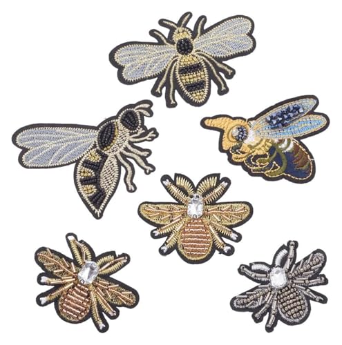 Stickerei-Applikation, 6 Stück, 6 Stile, Bienen-Perlen-Patches, handgefertigte Strasssteine, for Aufnähen auf Kristall von DUJAE