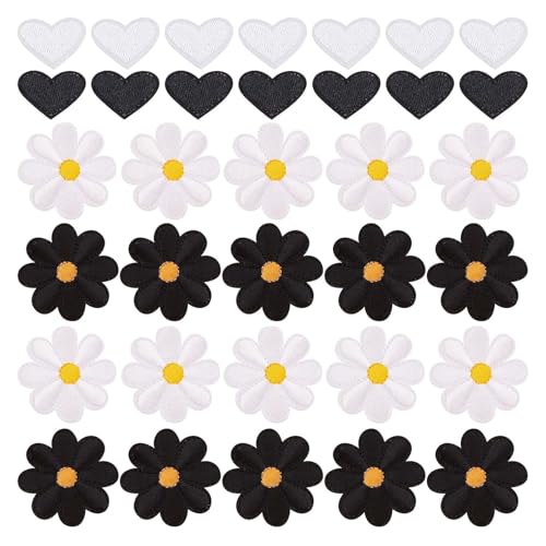 Stickerei-Applikation, 60 Stück, for Aufbügeln, Sonnenblumen-Herz-Aufnäher, for Aufnähen mit computergestützter Stickerei von DUJAE