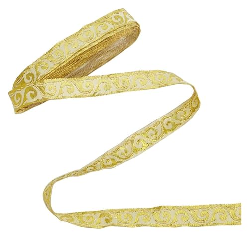 Stickerei-Applikation, 7 m, Vintage-Jacquard-Stickband, 2 cm breit, florale Boho-Webspitze(Yellow) von DUJAE