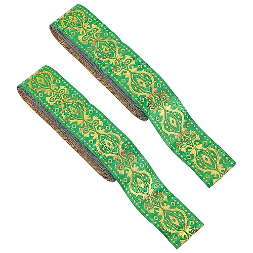 Vintage-Jacquardband, Besätze for dekorativen Nähen, 2 Rollen, 14 m, flaches Jacquardband im ethnischen Stil(Green) von DUJAE