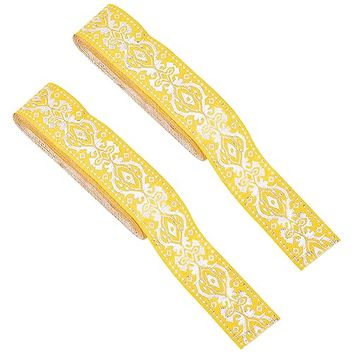 Vintage-Jacquardband, Besätze for dekorativen Nähen, 2 Rollen, 14 m, flaches Jacquardband im ethnischen Stil(Yellow) von DUJAE