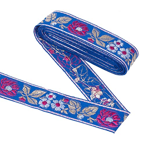 Vintage Jacquardband, Besätze for dekorativen Nähen, 5 m Vintage Jacquardbandbesatz Royal Floral(Blue) von DUJAE