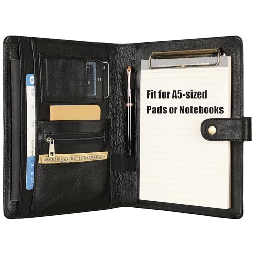 Kleines Portfolio-Ordner mit Klemmbrett – A5-Ordner-Padfolio für Herren, Mini-Portfolio-Ordner mit rechtlichem Blockhalter, Portfolio-Ordner für Geschäftstreffen, Ölschwarz von DUKE&COW