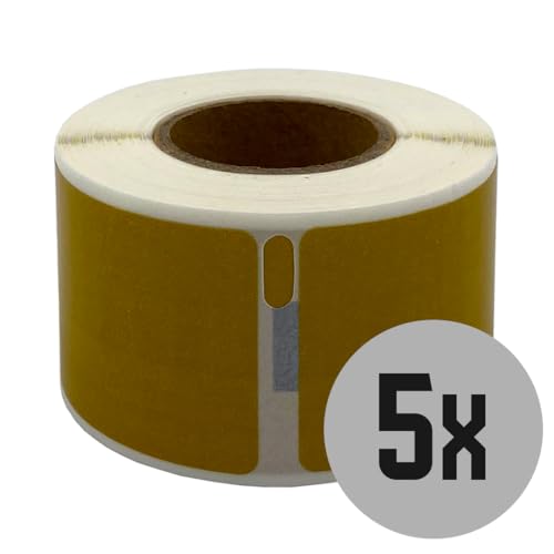 DULA Dymo-kompatible Etiketten – Gold – 99010 – S0722370 – Adressetiketten – 5 Rollen – 28 x 89 mm – 130 Etiketten pro Rolle von DULA