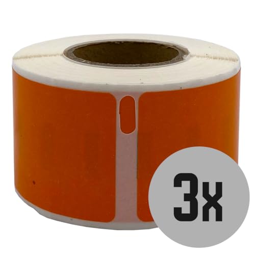 DULA Dymo-kompatible Etiketten – Orange – 99010 – S0722370 – Adressetiketten – 3 Rollen – 28 x 89 mm – 130 Etiketten pro Rolle von DULA