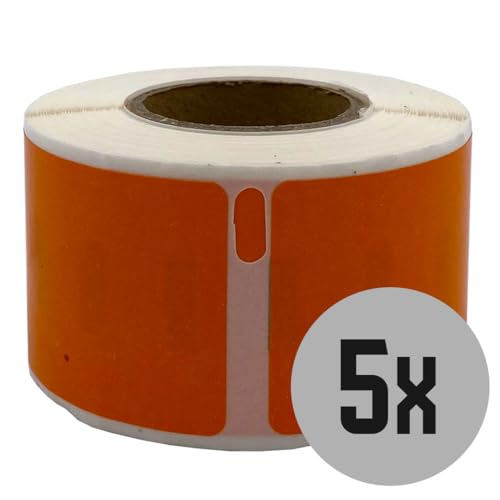 DULA Etiketten - Kompatibel mit Dymo Compatible labels - Oranje - 99010 - S0722370 - Adresetiketten - 5 rollen - 28 x 89 mm - 130 labels per rol von DULA