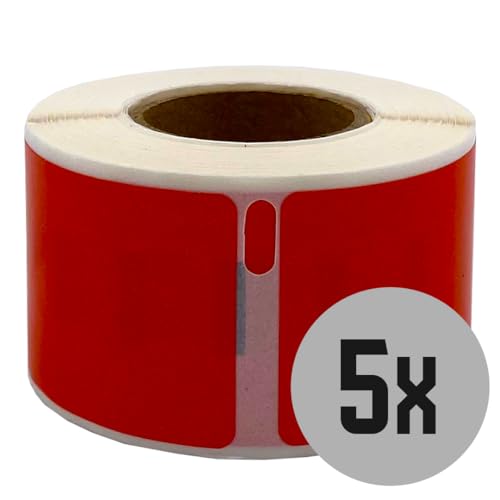 DULA Etiketten - Kompatibel mit Dymo Compatible labels - Rood - 99010 - S0722370 - Adresetiketten - 5 rollen - 28 x 89 mm - 130 labels per rol von DULA