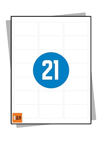 DULA Labels – Aufkleberbögen A4 – 21 Aufkleber pro Blatt – 63,5 x 38,1 mm – 100 Blatt von DULA