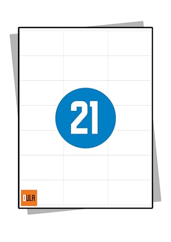 DULA Labels – Aufkleberbögen A4 – 21 Aufkleber pro Blatt – 70 x 41 mm – 100 Blatt von DULA