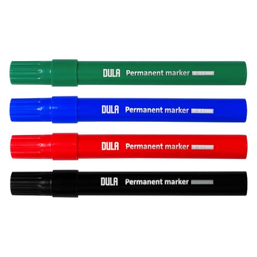 DULA Permanentmarker - Permanentmarker - 1 - 1,5 mm runde Punktmarker - 4 Farben Permanentmarker - Rot-Grün-Blau-Schwarz von DULA