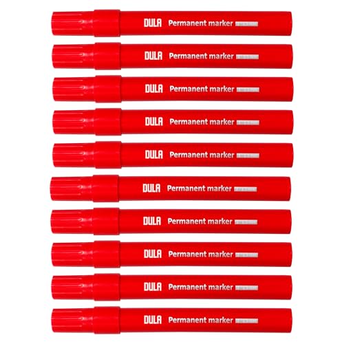 DULA Permanentmarker rot – Permanentmarker – 1 – 1,5 mm runde Punktmarker – 10 Stück rote Marker permanent von DULA