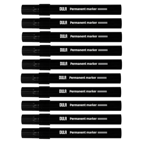 DULA Permanentmarker schwarz - Permanentmarker - 1-1,5 mm runde Punktmarker - 10 Stück schwarze Permanentmarker von DULA