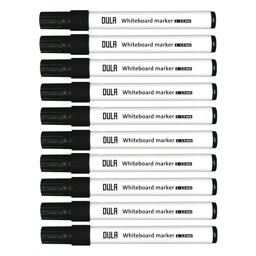 DULA Whiteboard-Marker schwarz – Whiteboard-Marker – 1 – 1,5 mm Rundspitze – Whiteboard-Marker – 10 Stück von DULA