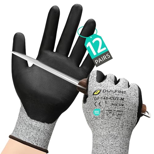 DULFINE ANSI A3 Arbeitshandschuhe, schnittfest, für Damen und Herren, Nitrilschaum-Beschichtung, Touchscreen-Handschuhe, 12 Paar, perfekt für Holzbearbeitung, Glasschneiden, DULFINE ANSI A3 Arbeitshandschuhe, schnittfest, für Damen und Herren, Nitrilschaum-Beschichtung, Touchscreen-Handschuhe, 12 Paar, perfekt für Holzbearbeitung, Glasschneiden, von DULFINE