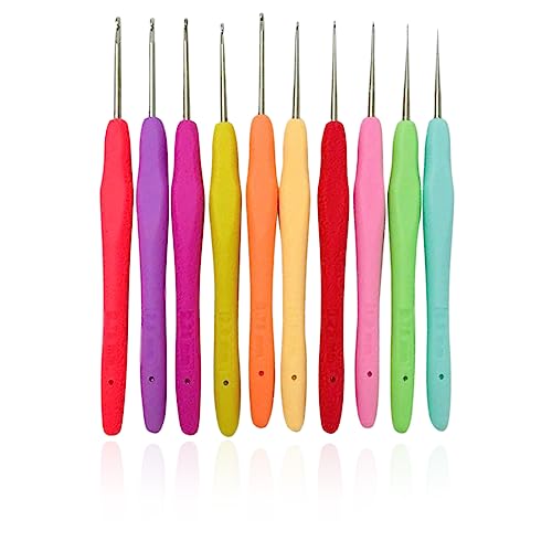 DULSPUE Häkelnadel Set Bunte Ergonomische Soft Gummi Comfort Grip Häkeln Stricken Nadeln Kit Haushalt Werkzeug für Anfänger und Häkelliebhaber (10 Stück,0,5 mm-2,75 mm) von DULSPUE