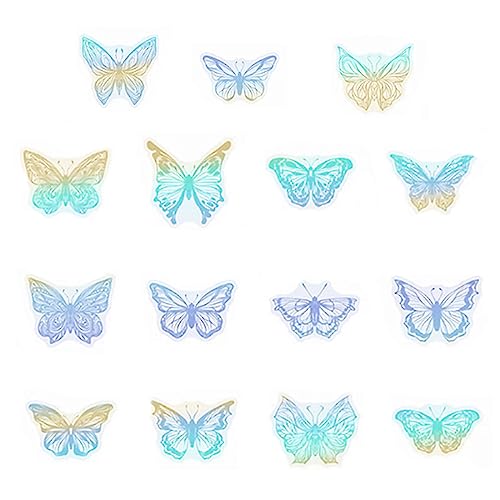 DULSPUE Holografische Schmetterlinge Ornamente, Vivid Abnehmbare Aufkleber,wasserdichte Aufkleber Schmetterling Glitzer Harz Aufkleber Transparent für Scrapbooking Tagebuch Tagesplaner(45 Stück) von DULSPUE