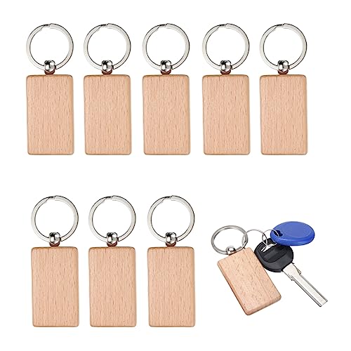 DULSPUE Holz Schlüsselanhänger Rechteck, 8 Stück Blanko Holz Schlüsselanhänger Natrual Holz Schlüsselanhänger Rohlinge mit Spaltring für DIY-Geschenk Basteldekoration Brandmalerei(5 * 3CM) von DULSPUE