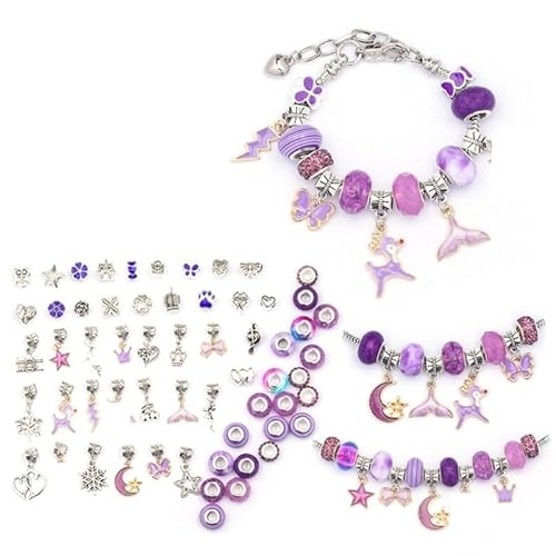 DUNSBY Armband Set zur Schmuckherstellung für Mädchen und Frauen, Bettelarmband, Halsketten, mit rosa Geschenkbox, Geschenk zum Valentinstag, Geburtstag und Weihnachten (Farbe: Purple) von DUNSBY