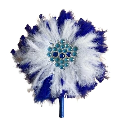 DUNSBY Feder Tanzfächer 1 stücke Afrikanische Türkei Feder Hand Fan Dance Damen Hochzeit Feder Fan for Braut Einseitig DIY Handgemachte Hand Gehalten Fans(Blue 2) von DUNSBY