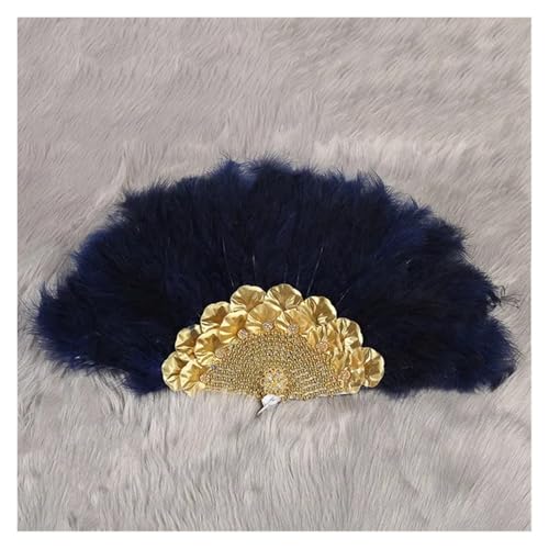 DUNSBY Feder Tanzfächer 1 stücke Afrikanische Türkei Feder Hand Fan Dance Damen Hochzeit Feder Fan for Braut Einseitig DIY Handgemachte Hand Gehalten Fans(Dark Blue 4) von DUNSBY