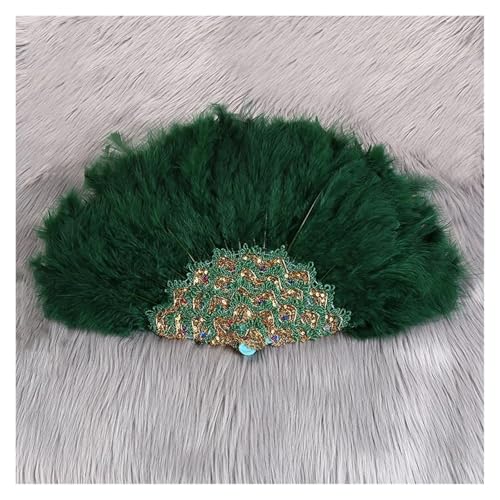 DUNSBY Feder Tanzfächer 1 stücke Afrikanische Türkei Feder Hand Fan Dance Damen Hochzeit Feder Fan for Braut Einseitig DIY Handgemachte Hand Gehalten Fans(Green 8) von DUNSBY