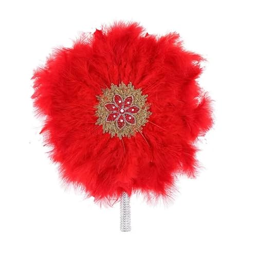 DUNSBY Feder Tanzfächer 1 stücke Afrikanische Türkei Feder Hand Fan Dance Damen Hochzeit Feder Fan for Braut Einseitig DIY Handgemachte Hand Gehalten Fans(Red 1) von DUNSBY