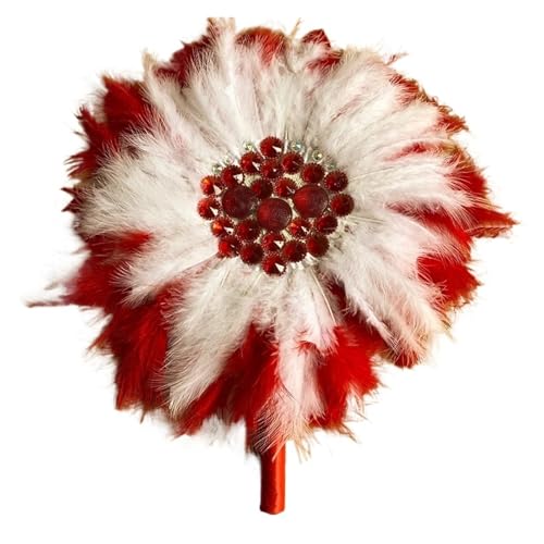 DUNSBY Feder Tanzfächer 1 stücke Afrikanische Türkei Feder Hand Fan Dance Damen Hochzeit Feder Fan for Braut Einseitig DIY Handgemachte Hand Gehalten Fans(Red 2) von DUNSBY