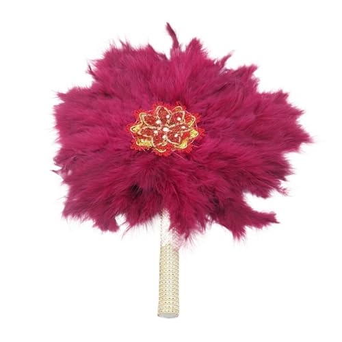 DUNSBY Feder Tanzfächer 1 stücke Afrikanische Türkei Feder Hand Fan Dance Damen Hochzeit Feder Fan for Braut Einseitig DIY Handgemachte Hand Gehalten Fans(Red Wine 1) von DUNSBY