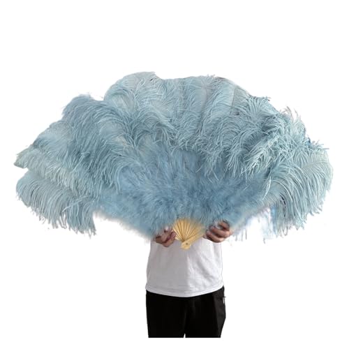 DUNSBY Feder Tanzfächer 13 Fächer aus Knochenstraußenfedern, weiß, 100 cm, 130 cm, for Performance-Tanz-Requisiten, Gefiederfächer, Faltbarer Bastelfächer mit Marabufederfächer(Light Blue,130CM 1PCS) von DUNSBY