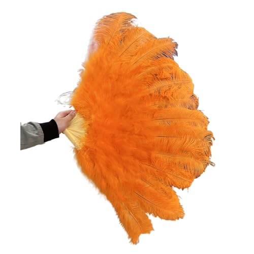 DUNSBY Feder Tanzfächer 13 Fächer aus Knochenstraußenfedern, weiß, 100 cm, 130 cm, for Performance-Tanz-Requisiten, Gefiederfächer, Faltbarer Bastelfächer mit Marabufederfächer(Orange,100CM 1PCS) von DUNSBY