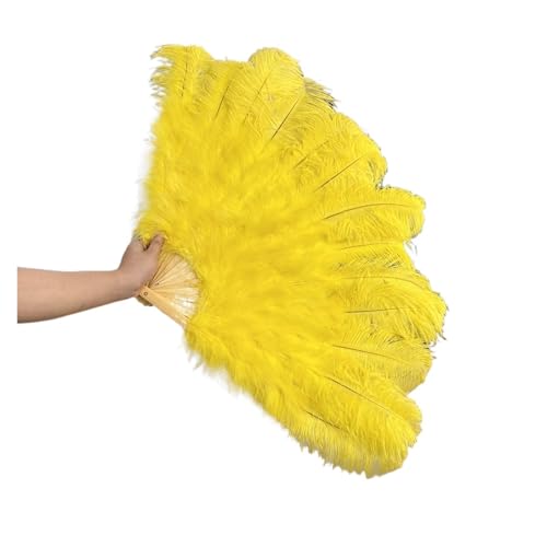 DUNSBY Feder Tanzfächer 13 Fächer aus Knochenstraußenfedern, weiß, 100 cm, 130 cm, for Performance-Tanz-Requisiten, Gefiederfächer, Faltbarer Bastelfächer mit Marabufederfächer(Yellow,100CM 2PCS) von DUNSBY