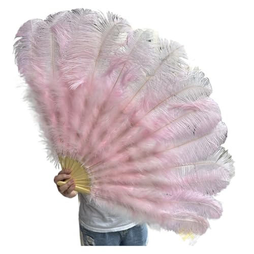 DUNSBY Feder Tanzfächer 13Bone Gelber Straußenfederfächer 100CM Bühnenshow Performance Tanzrequisiten Flauschige Gefiederfächer Faltbar Mit Federfächer Handwerk(Light pink,130CM 2PCS) von DUNSBY