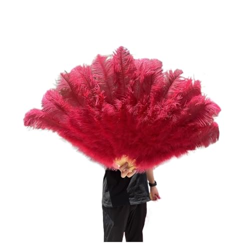 DUNSBY Feder Tanzfächer 13Bone Gelber Straußenfederfächer 100CM Bühnenshow Performance Tanzrequisiten Flauschige Gefiederfächer Faltbar Mit Federfächer Handwerk(Wine red,100CM 2PCS) von DUNSBY