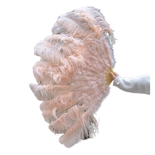 DUNSBY Feder Tanzfächer 13Bones Rosa Straußenfederfächer Bauchtanz-Showfächer Halloween-Party Hochzeit Bühnenrequisiten Gehalten Klappbare Federfächer(Champagne,100cm 1PC) von DUNSBY