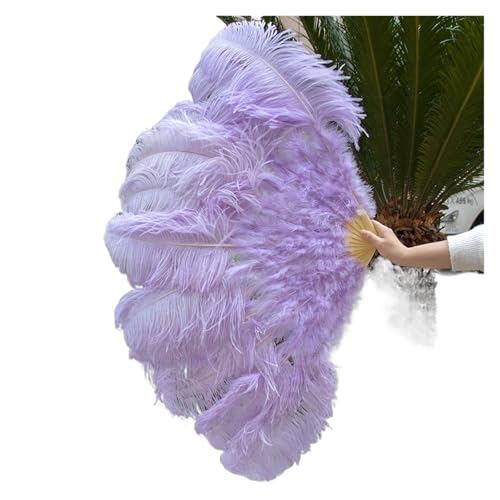 DUNSBY Feder Tanzfächer 13Bones Rosa Straußenfederfächer Bauchtanz-Showfächer Halloween-Party Hochzeit Bühnenrequisiten Gehalten Klappbare Federfächer(Light Purple,100cm 1PC) von DUNSBY