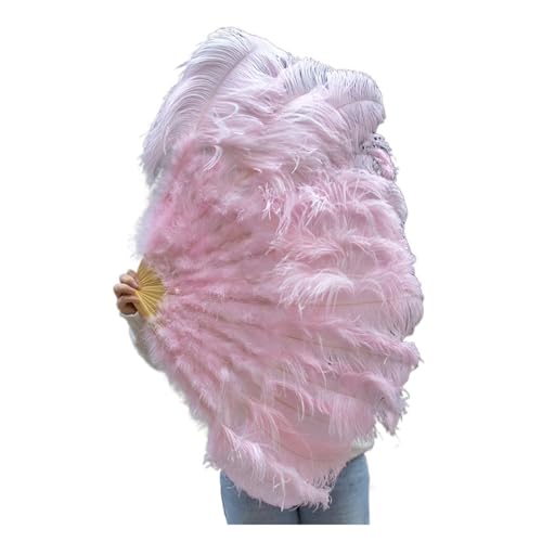 DUNSBY Feder Tanzfächer 13Bones Rosa Straußenfederfächer Bauchtanz-Showfächer Halloween-Party Hochzeit Bühnenrequisiten Gehalten Klappbare Federfächer(Light pink,100cm 2pcs) von DUNSBY