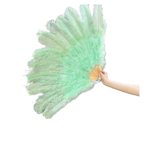 DUNSBY Feder Tanzfächer 13Bones Rosa Straußenfederfächer Bauchtanz-Showfächer Halloween-Party Hochzeit Bühnenrequisiten Gehalten Klappbare Federfächer(Mint Green,100cm 2pcs) von DUNSBY