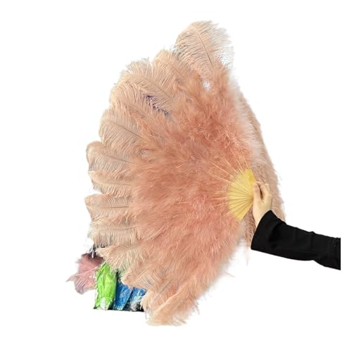 DUNSBY Feder Tanzfächer 13Bones Rosa Straußenfederfächer Bauchtanz-Showfächer Halloween-Party Hochzeit Bühnenrequisiten Gehalten Klappbare Federfächer(Peach pink,100cm 1PC) von DUNSBY