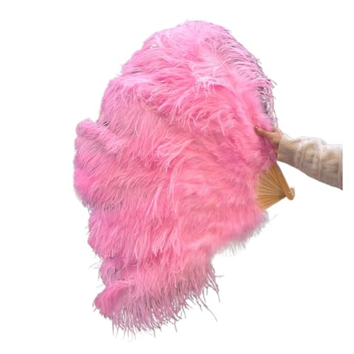 DUNSBY Feder Tanzfächer 13Bones Rosa Straußenfederfächer Bauchtanz-Showfächer Halloween-Party Hochzeit Bühnenrequisiten Gehalten Klappbare Federfächer(Pink,130cm 2pcs) von DUNSBY