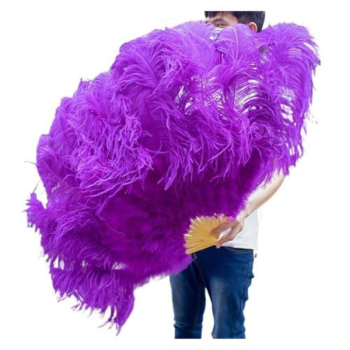 DUNSBY Feder Tanzfächer 13Bones Rosa Straußenfederfächer Bauchtanz-Showfächer Halloween-Party Hochzeit Bühnenrequisiten Gehalten Klappbare Federfächer(Purple,100cm 1PC) von DUNSBY